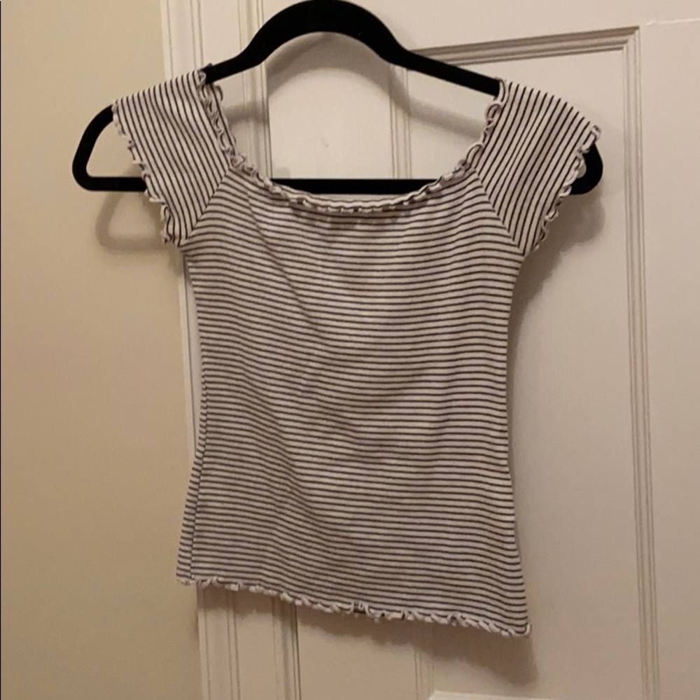 black&white stripped, cropped, off the shoulder